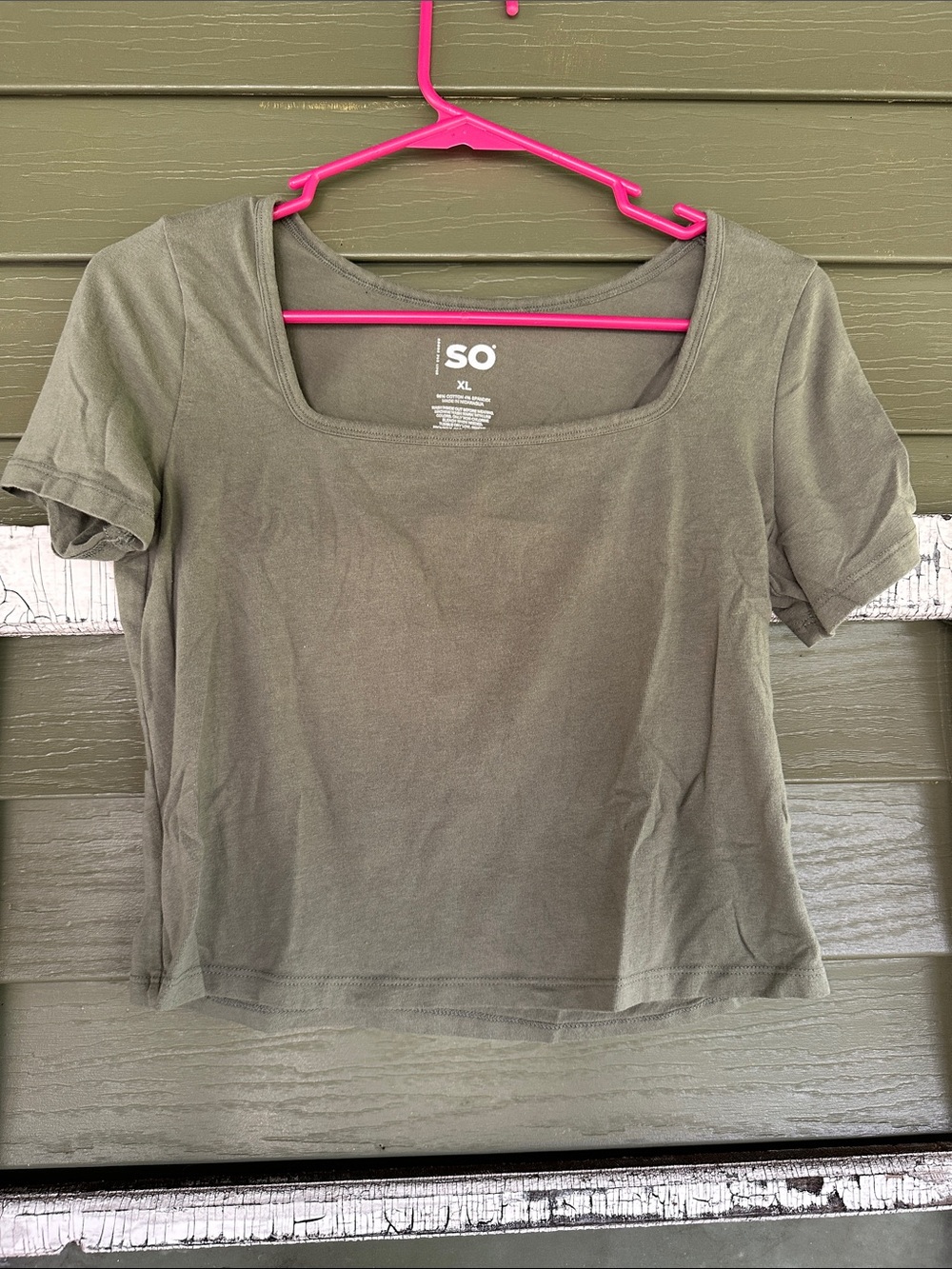 SO Olive Green Square Neck Cropped Tee